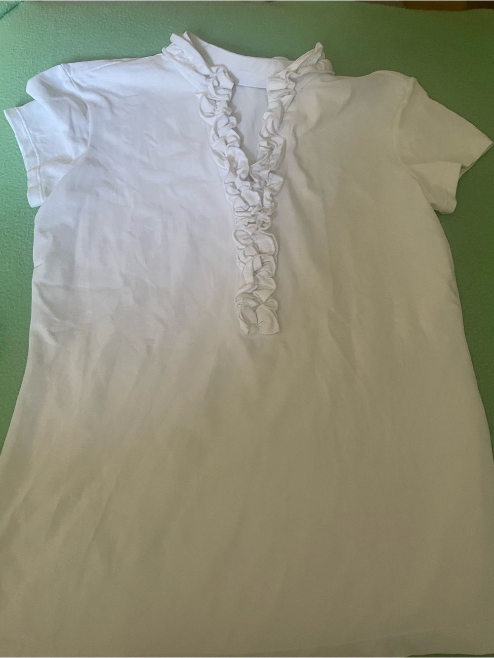 Lilly Pulitzer Luxletic White Ruffle V-Neck Short Sleeve Women's Top